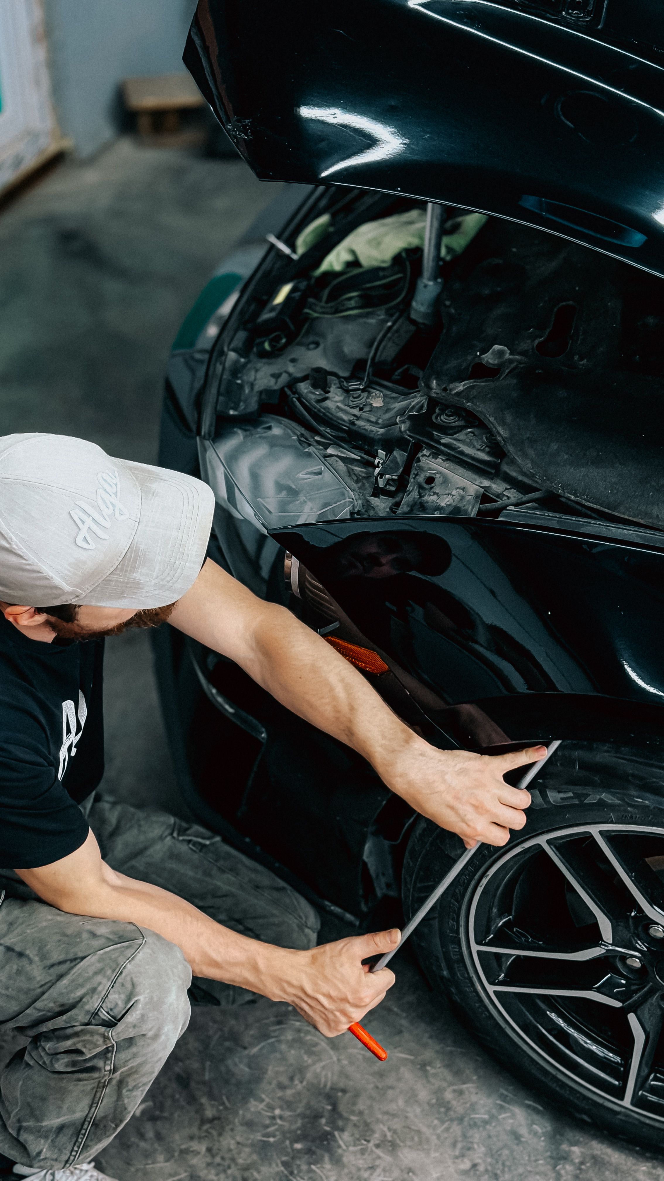 Close-up of collision repair work